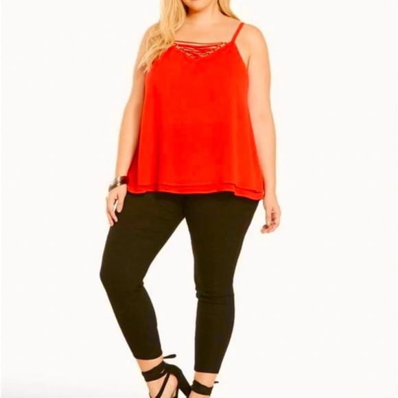 Torrid Strappy Front Double Layered Chiffon Cami Tank Top Red Plus Size 0 0X 12 - Picture 4 of 12